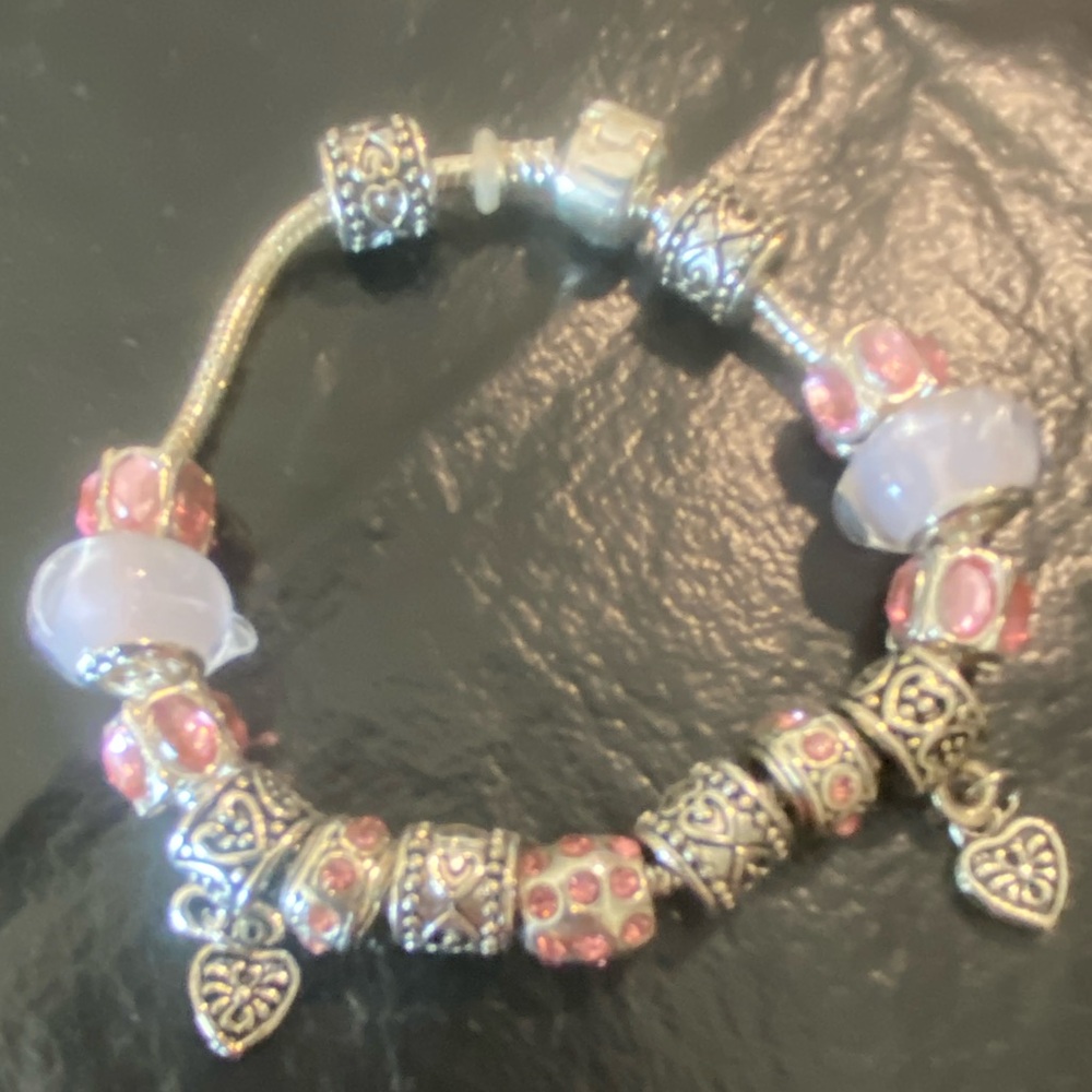 Elegant Silver and Pink Platinum Plated Bracelet